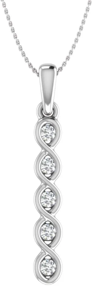 0.16 ctw Channel Set Diamond Ladies Vertical Bar Pendant in 10K Gold (Silver Chain Included)