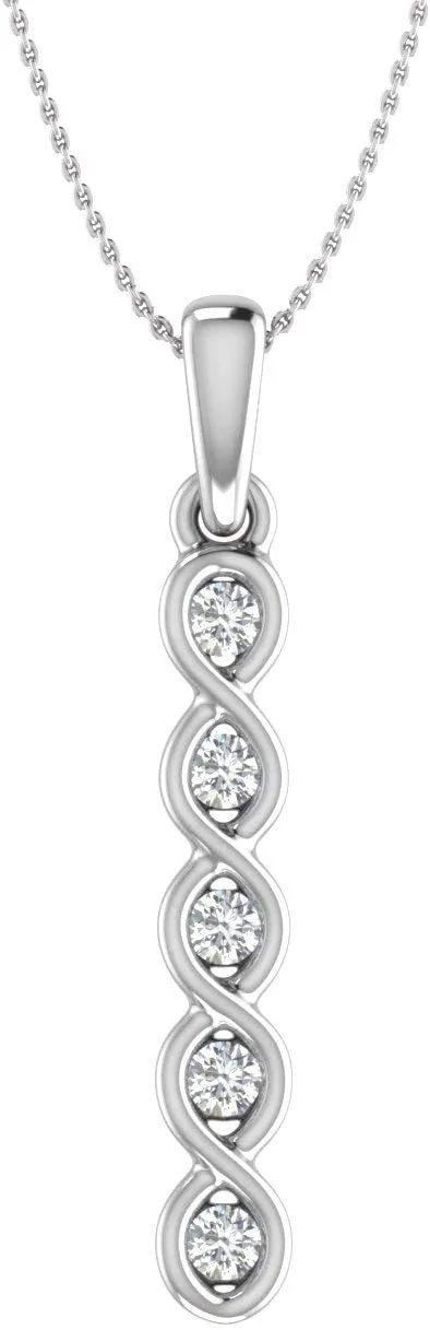 0.16 ctw Channel Set Diamond Ladies Vertical Bar Pendant in 10K Gold (Silver Chain Included)