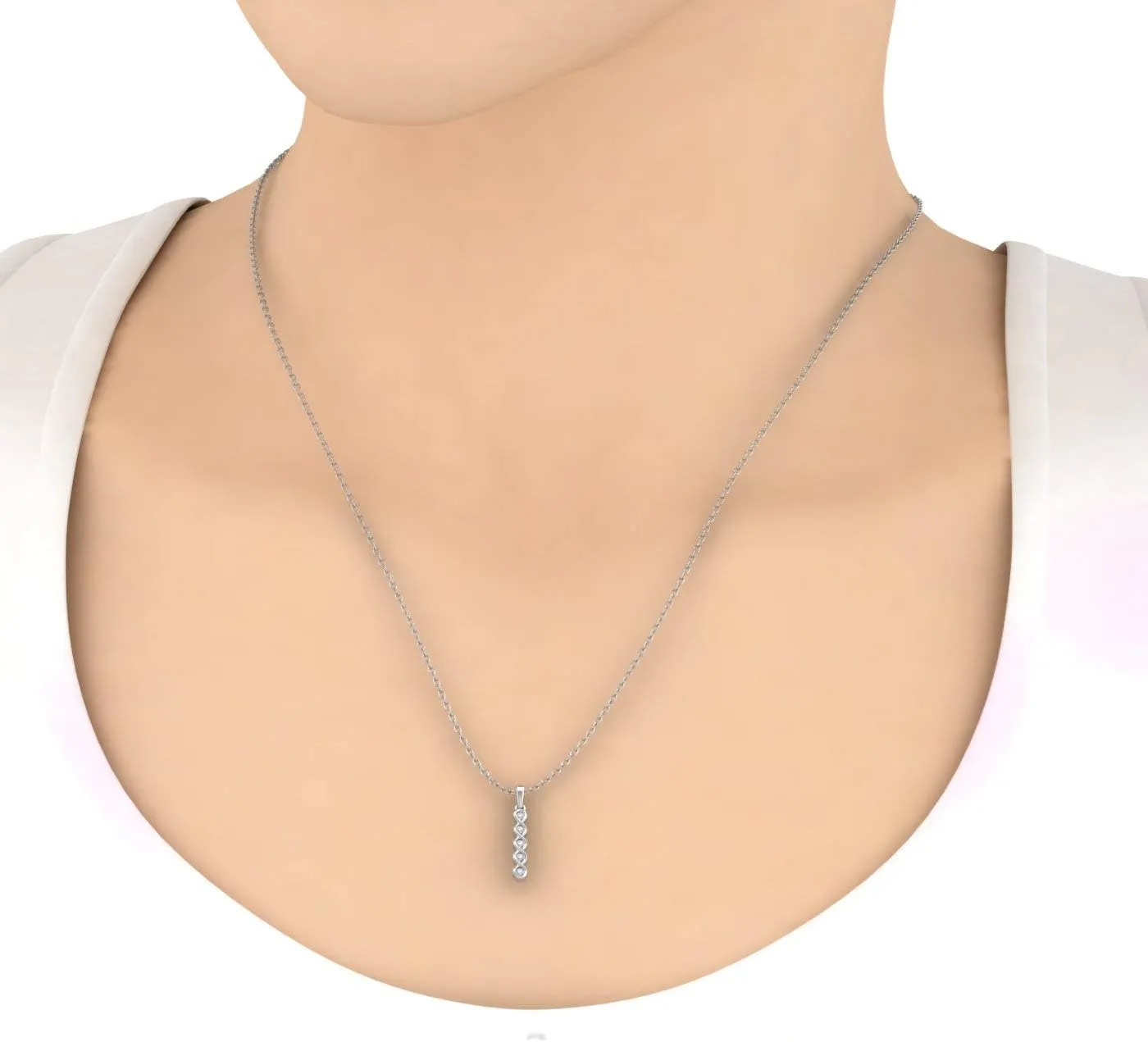 0.16 ctw Channel Set Diamond Ladies Vertical Bar Pendant in 10K Gold (Silver Chain Included)