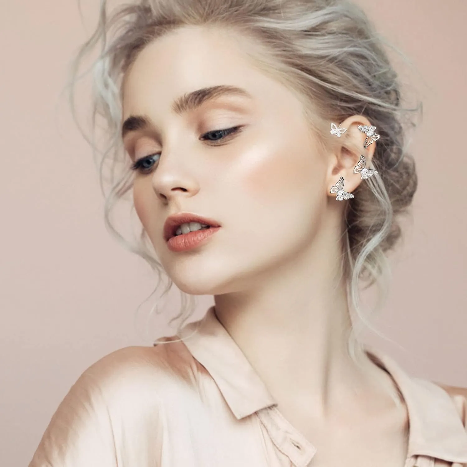 1 Pair Butterfly Ear Cuff for Women Climber Wrap Around Earrings No Piercing Ear Clip