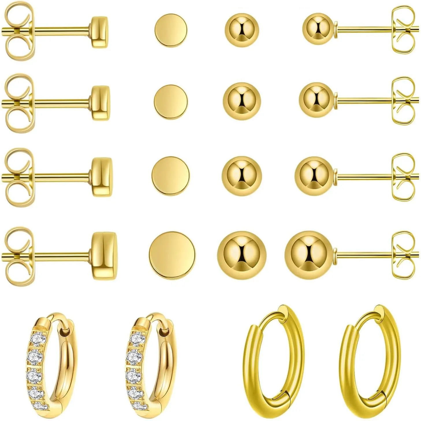 10 Pairs Small Earrings for Women Surgical Steel Earrings, Hypoallergenic Stud Earrings Hoop Set Multipack