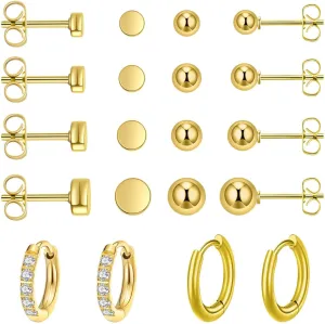 10 Pairs Small Earrings for Women Surgical Steel Earrings, Hypoallergenic Stud Earrings Hoop Set Multipack