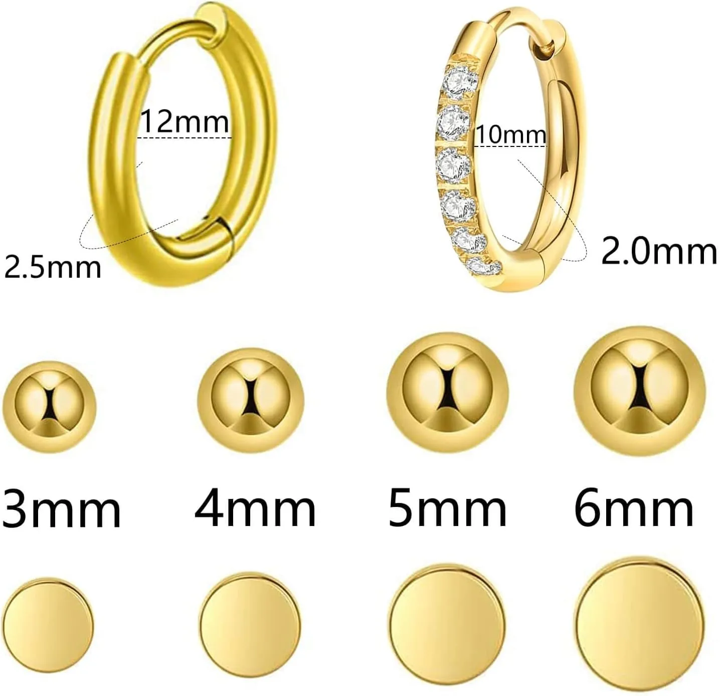10 Pairs Small Earrings for Women Surgical Steel Earrings, Hypoallergenic Stud Earrings Hoop Set Multipack