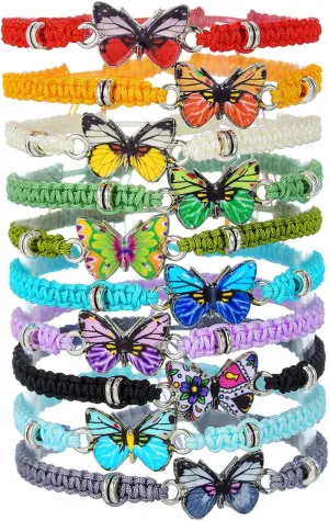 10/12Pcs Colorful Crystal Butterfly Charm Bracelets Set With Card Handmade Adjustable Polymer Clay Woven Butterfly Friendship Stretch Bracelets for Women Summer Preppy Party Jewelry Gifts
