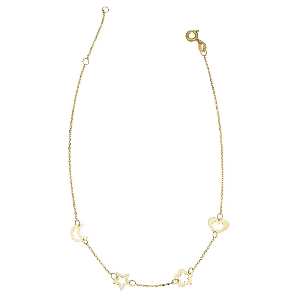 10KT Yellow Gold Adjustable 9 1-inch Lucky Charms Anklet
