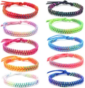 10Pcs Handmade Colorful Nepal Woven Friendship Bracelets Adjustable Mix Colors