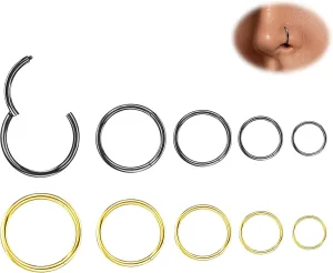 10Pcs Nose Rings 16G 18G 20G for Women - 316L Surgical Steel Hoop Hinged Clicker Conch Septum Tragus Cartilage Earring Lip Rings Nose Piercing Jewelry 6mm-14mm