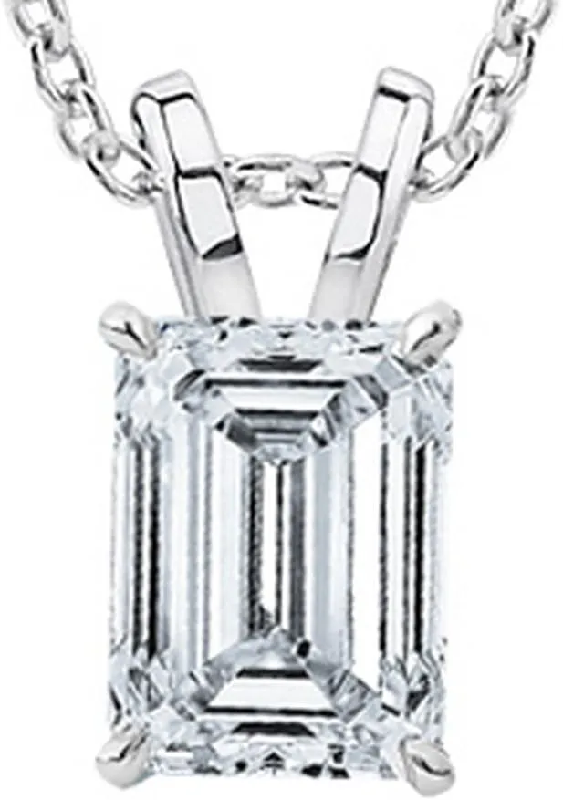 1/2 Carat GIA Certified Platinum Solitaire Emerald Cut Diamond Pendant (0.5 Ct I-J Color, VVS1-VVS2 Clarity) w/ 18" 14K Gold Chain