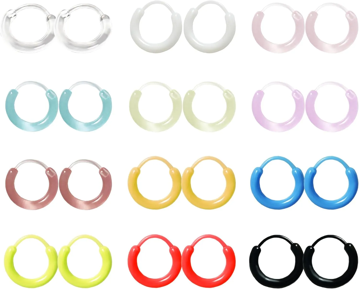 12 Pairs Hoop Earrings for Women - Clear Plastic Hoops for Sensitive Ears