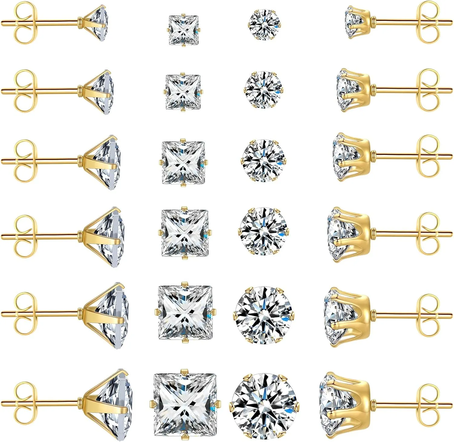 12 Pairs Stainless Steel Earrings for Women with Cubic Zirconia Small Stud Earrings for Men Hypoallergenic Tiny Studs Earrings Multipack Trendy Silver Small Stud Earrings