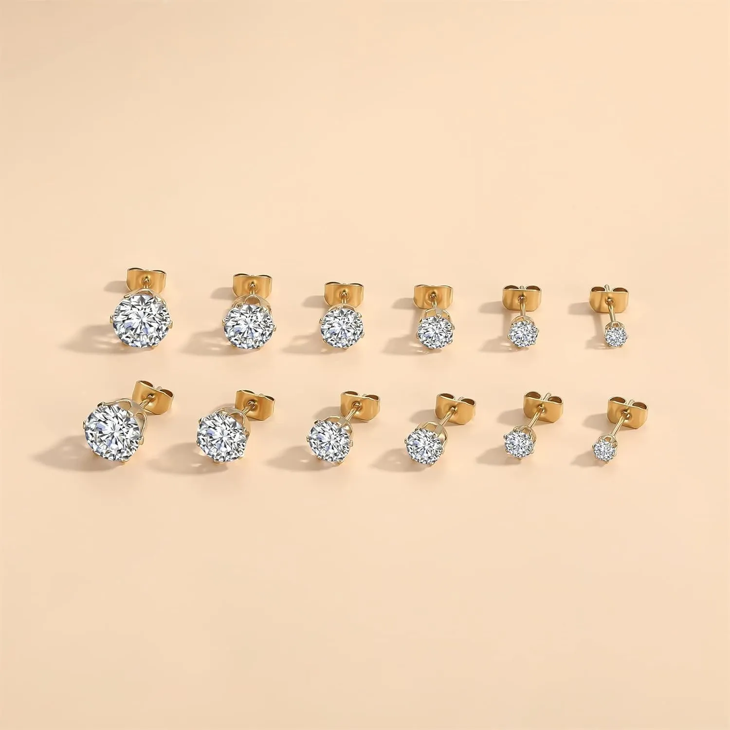 12 Pairs Stainless Steel Earrings for Women with Cubic Zirconia Small Stud Earrings for Men Hypoallergenic Tiny Studs Earrings Multipack Trendy Silver Small Stud Earrings