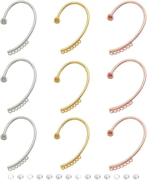 12Pairs Ear Cuff Earrings with 25Pcs Cubic Zirconia Cabochons Climber Wrap Around Earrings No Piercing Ear Wraps Earrings for Women DIY Earring