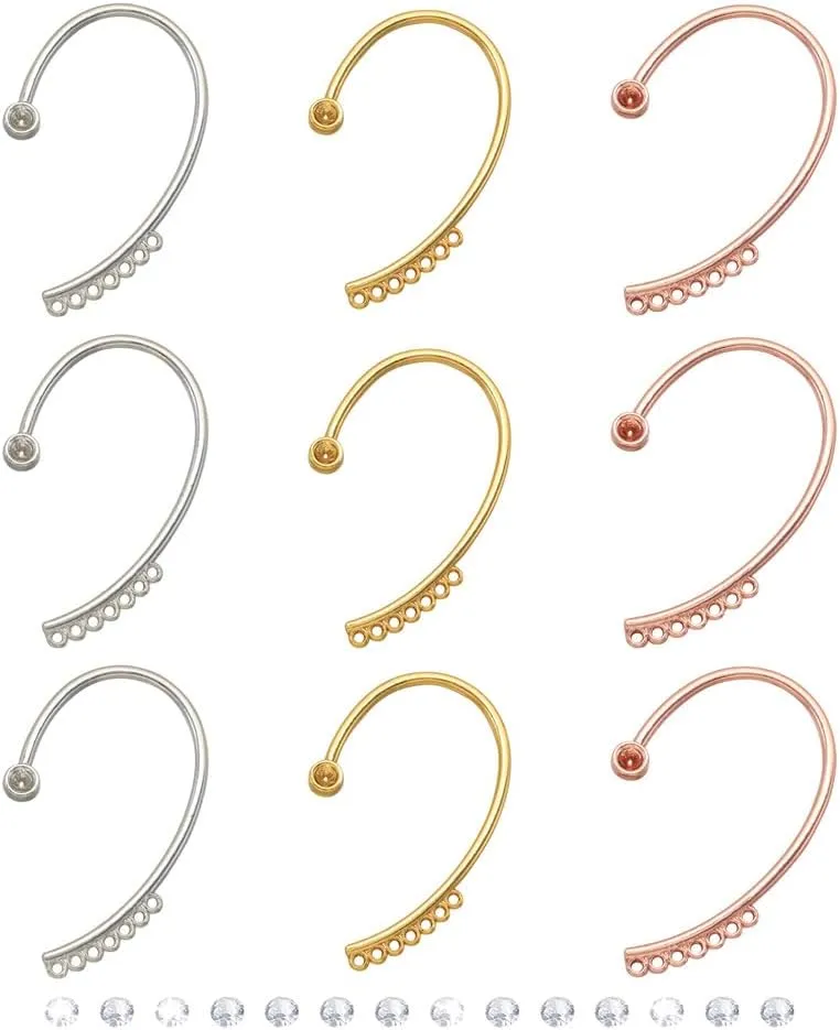 12Pairs Ear Cuff Earrings with 25Pcs Cubic Zirconia Cabochons Climber Wrap Around Earrings No Piercing Ear Wraps Earrings for Women DIY Earring