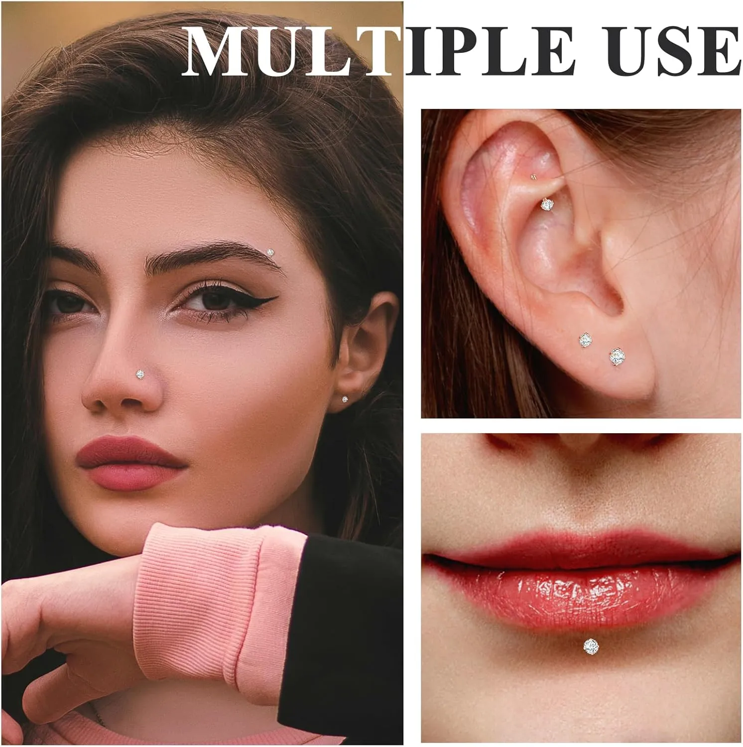 12Pcs Nose Rings Studs 18G 20G 22G Straight Nose Studs Surgical Stainless Steel Nose Rings for Women Hypoallergenic Nose Bone Studs Cubic Zirconia Lip Rings Nose Piercings Jewelry 1.5mm-4mm