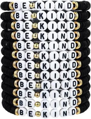 12Pcs Rainbow Polymer Clay WWJD BE KIND Friendship Stackable Bracelets Colorful Multilayer Heishi Surfer Clay Gold Beaded Stretch Preppy Bracelets for Women Men Summer Beach Jewelry Gifts