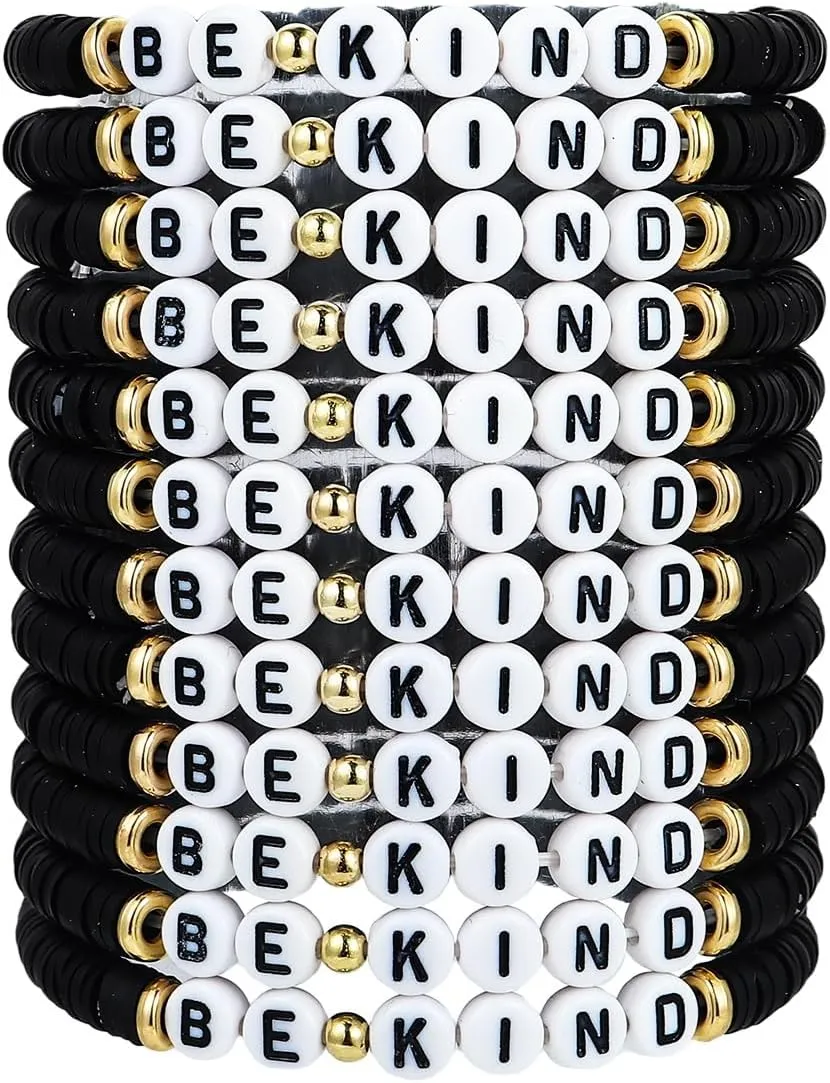 12Pcs Rainbow Polymer Clay WWJD BE KIND Friendship Stackable Bracelets Colorful Multilayer Heishi Surfer Clay Gold Beaded Stretch Preppy Bracelets for Women Men Summer Beach Jewelry Gifts