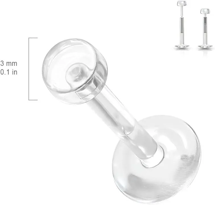14G 16G Clear Push Top Piercing Retainers 3mm Flat Top Bioflex Lip Rings Studs Medusa Monroe Labret Retainer Piercing Jewelry for for Work Surgery Sports 8mm-11mm