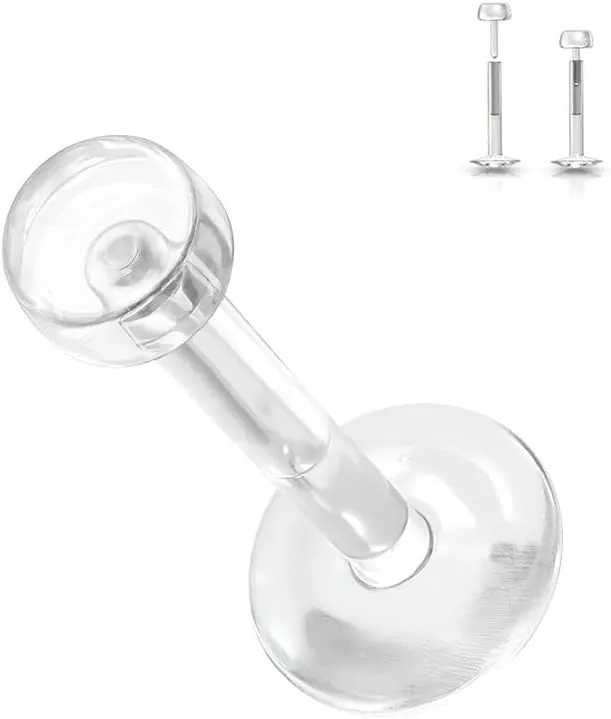 14G 16G Clear Push Top Piercing Retainers 3mm Flat Top Bioflex Lip Rings Studs Medusa Monroe Labret Retainer Piercing Jewelry for for Work Surgery Sports 8mm-11mm