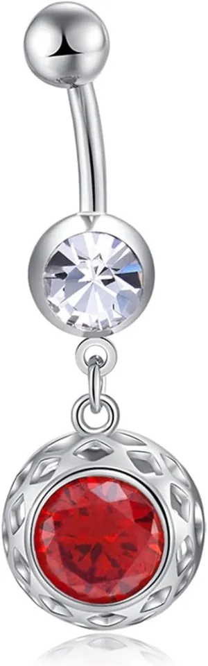 14G Belly Button Rings Simple Belly Button Piercing Stainless Steel,Round Shape with Cubic Zirconia Cute Silver Navel Rings for Women