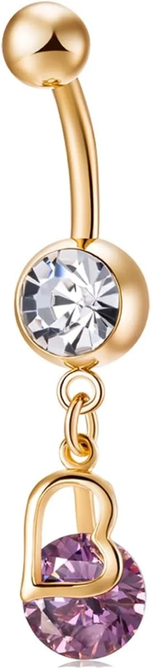 14G Belly Button Rings Simple Belly Button Ring Surgical Stainless Steel,Heart Dangle with Cubic Zirconia Gold Spiral Navel Rings for Women