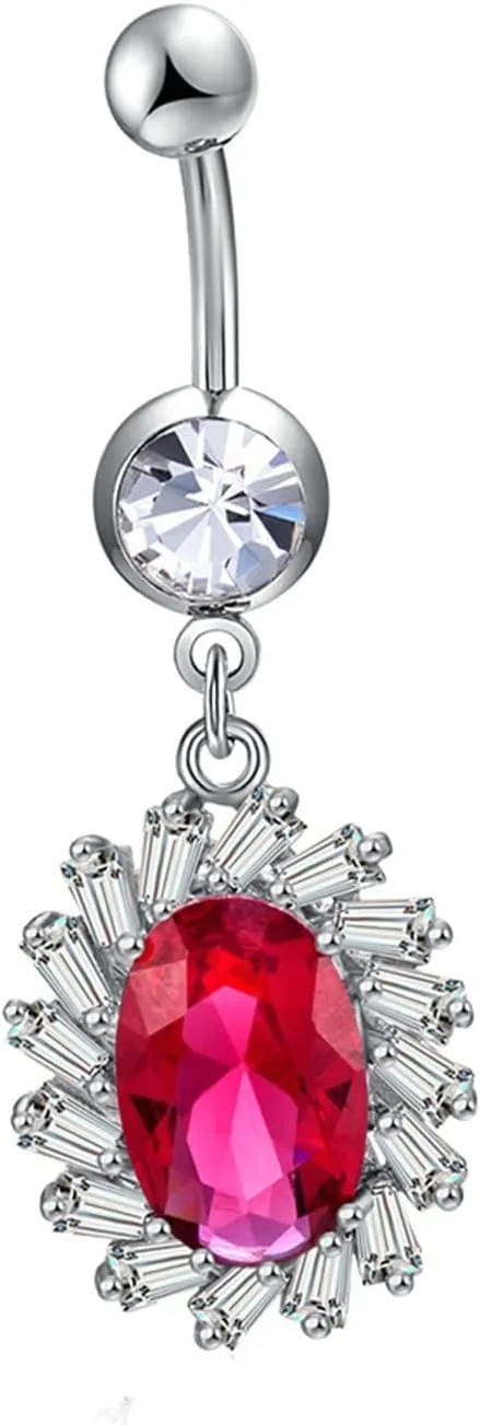 14G Belly Button Rings Simple Belly Button Rings Dangle Stainless Steel,Sunflower Dangle with Cubic Zirconia Red Navel Rings for Women