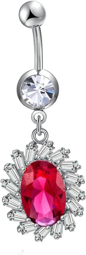14G Belly Button Rings Simple Belly Button Rings Dangle Stainless Steel,Sunflower Dangle with Cubic Zirconia Red Navel Rings for Women