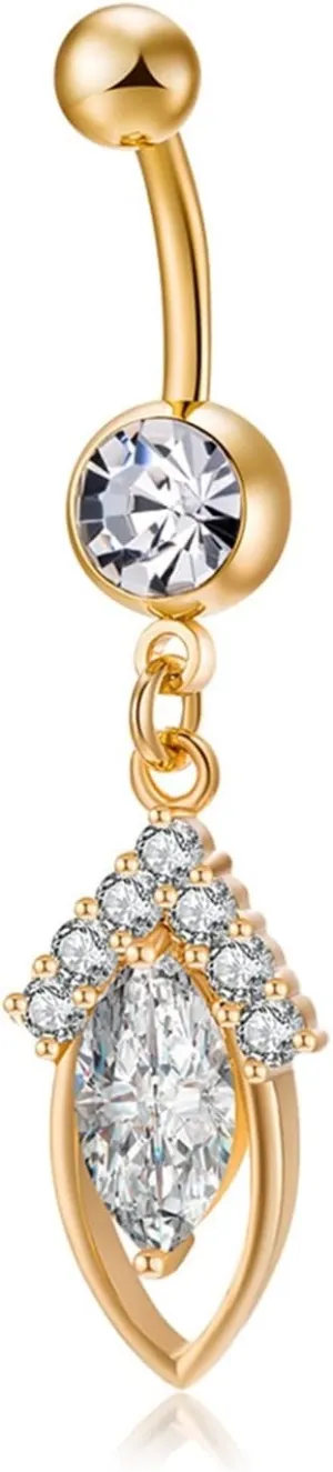 14G Belly Button Rings Simple Belly Rings Stainless Steel Dangle,Teardrop with Cubic Zirconia Gold Long Navel Rings for Women