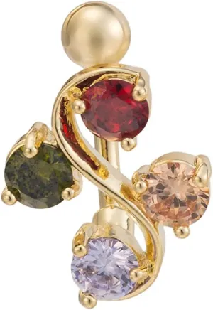 14G Belly Button Rings Simple Stainless Steel Navel Rings for Women,Geometric Shape with Multicolor Cubic Zirconia Belly Button Ring Multicolor