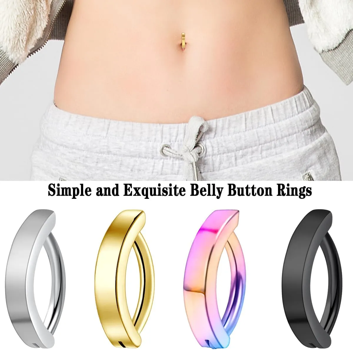 14G Clicker Belly Button Ring - 10MM/12MM Surgical Stainless Steel Hinged Navel Barbell Piercing Body Jewelry