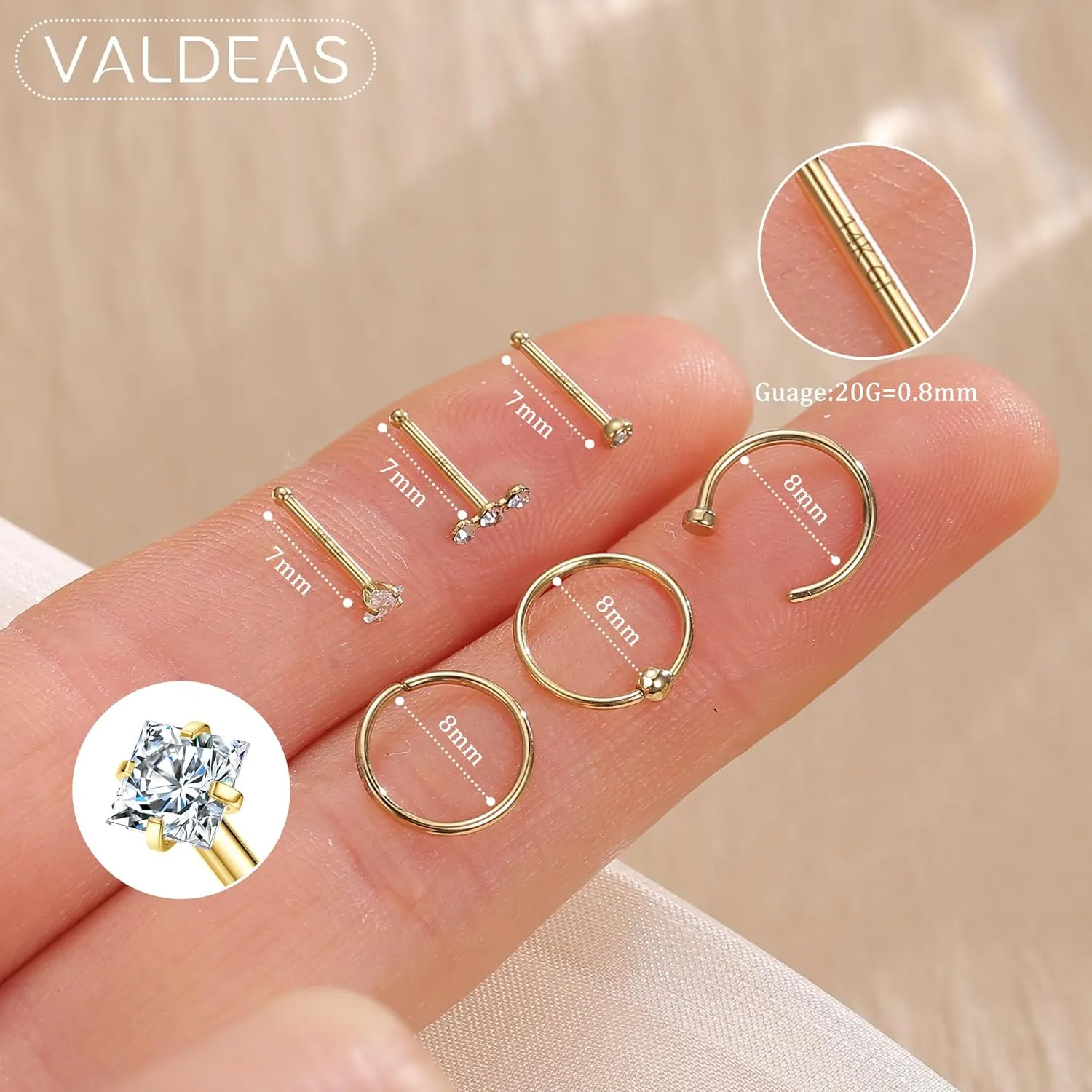14K Gold Filled 20G Nose Rings Gold Nose Studs L S I Shape CZ Hypoallergenic Stainless Steel Nose Piercing Jewelry Nose Rings Nose Studs Screw for Women Men Nostril Piercing Jewelry 12-15Pcs
