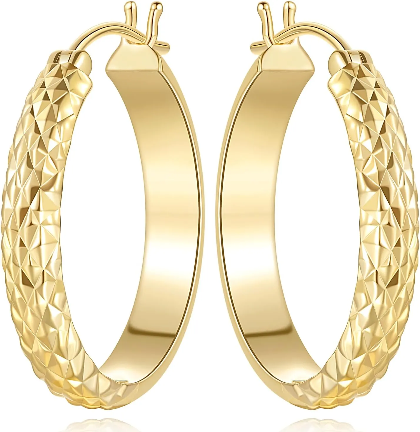 14K Gold Hoop Earrings for Women 14k Gold Earrings Chunky Hoop Earring for Women Hypoallergenic Hoops Earring 25mm