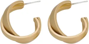 14K Gold Hoop Earrings for Women Chunky Open Hoops Huggie Earring Set Hypoallergenic Lightweight Large CC Shape