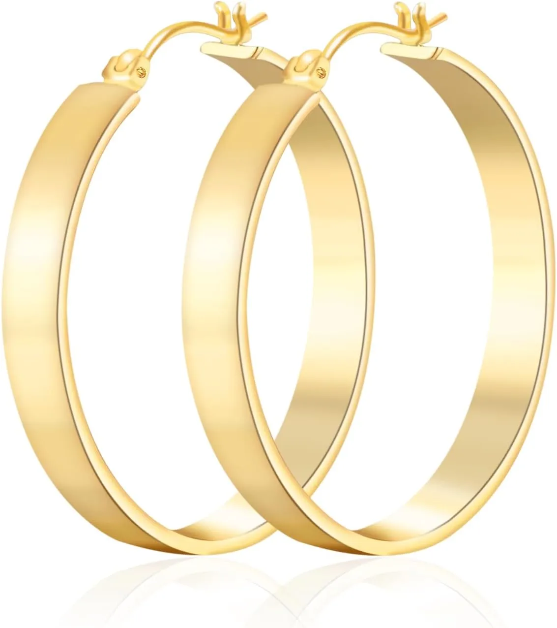 14K Gold Hoop Earrings for Women Trendy, Flat Square-edge 14k Gold Earrings Chunky Earring Classic Dainty Hoops Earring for Womens