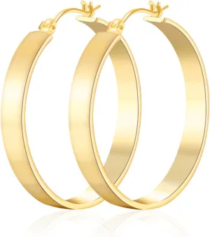 14K Gold Hoop Earrings for Women Trendy, Flat Square-edge 14k Gold Earrings Chunky Earring Classic Dainty Hoops Earring for Womens