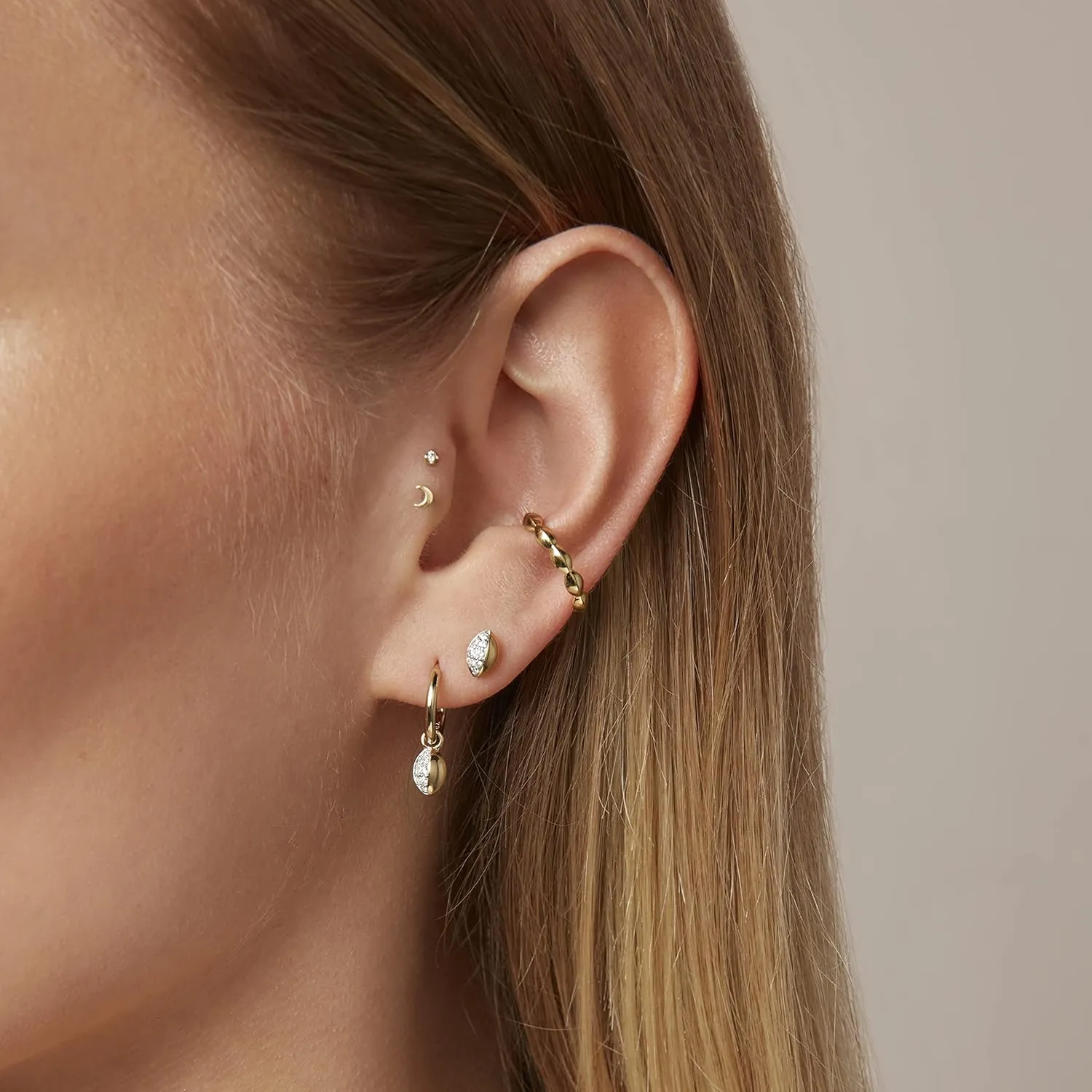 14K Gold or Platinum Plated Seed Stud Earrings for Women with Cubic Zirconia