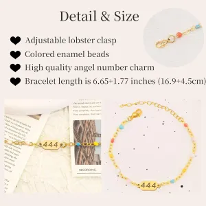 14K Gold Plated Angel Numbers Bracelet for Women, Stainless Steel 444 Bracelets Lucky Numerology Jewelry for Women Friend Angel Number Gift