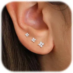 14K Gold Stud Earrings For Women Hypoallergenic -    Post Small Earrings Stacks For Sensitive Ears Trendy Dainty Cute Cubic Zirconia Heart Flower Cartilage Tragus Earring Sets For Multiple Piercing Jewelry 3Pairs