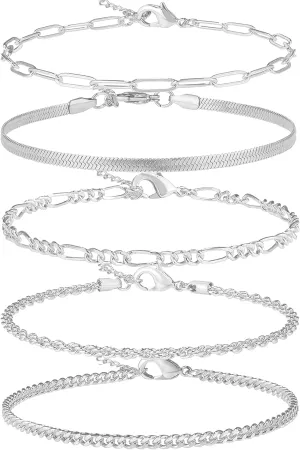 14K Gold/Sterling Silver Plated Anklet Bracelets for Women Waterproof Plus Size Cuban Link Chain Ankle Bracelet for Large Ankle 9-12inch