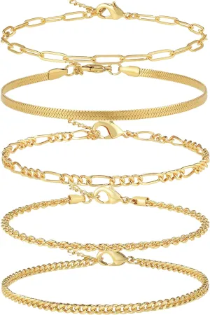 14K Gold/Sterling Silver Plated Anklet Bracelets for Women Waterproof Plus Size Cuban Link Chain Ankle Bracelet for Large Ankle 9-12inch