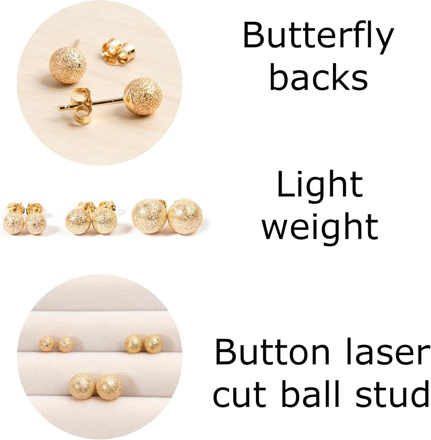 14k Solid Gold Flat Ball Stud Earrings for Women  Minimalist Button-Style Studs with Butterfly Backs  Hypoallergenic & Tarnish-Resistant  Sizes 3mm to 8mm  Elegant Gift for Her