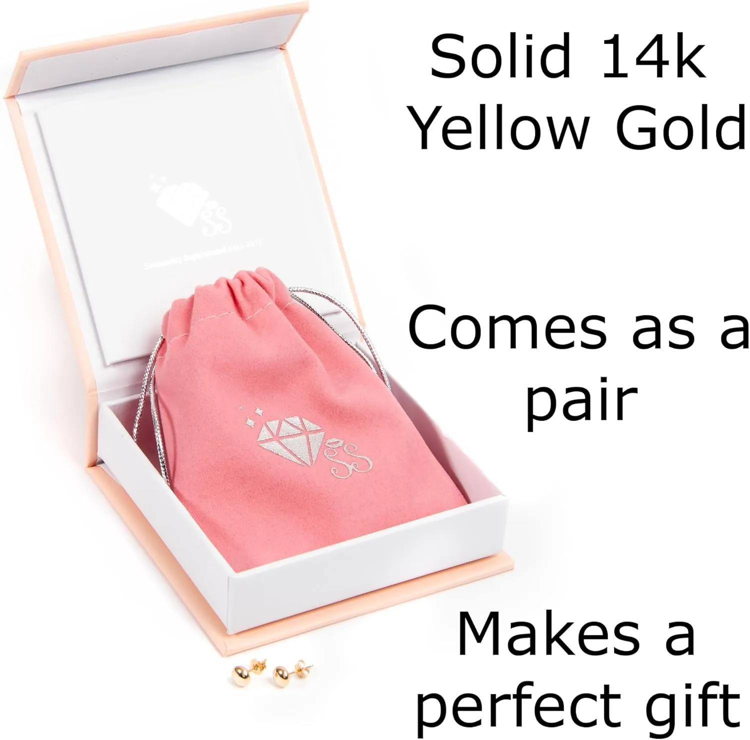14k Solid Gold Flat Ball Stud Earrings for Women  Minimalist Button-Style Studs with Butterfly Backs  Hypoallergenic & Tarnish-Resistant  Sizes 3mm to 8mm  Elegant Gift for Her