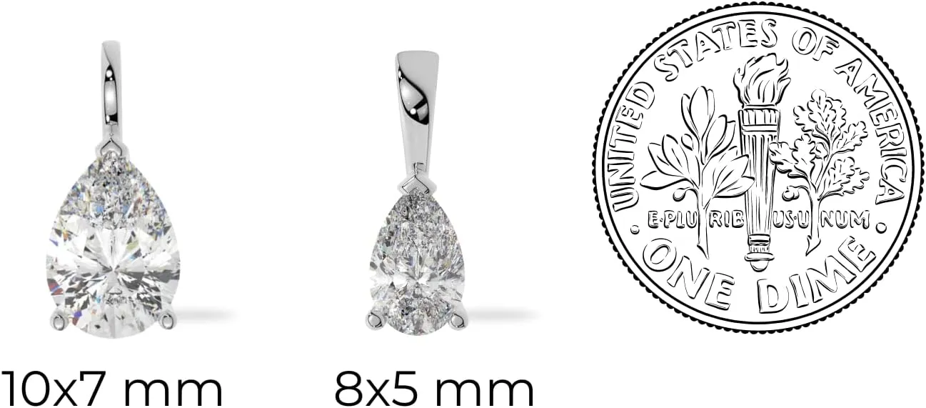 14K Solid White or Yellow Gold Lab Grown Moissanite Solitaire Pendant | Round, Pear, Heart Shape | Pendant Only | Made in USA