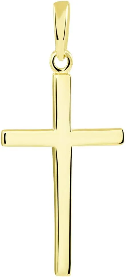 14k Solid Yellow Gold Classic Plain Religious Cross Pendant Necklace
