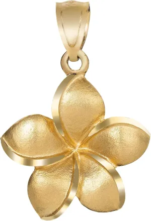 14K Solid Yellow Gold Hawaiian Plumeria Flower Pendant Charm, For Mom Daughter Girlfriend, Nickle Free Hypoallergenic for Sensitive Skin, Gift Box Included (14K Yellow Gold - 8mm)