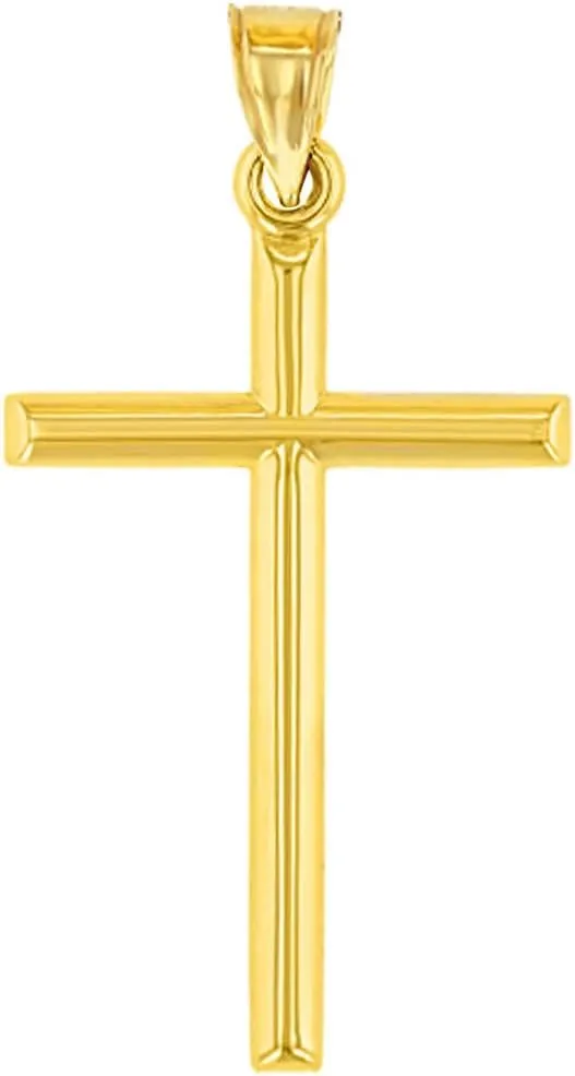 14K Yellow Gold Classic Latin Plain Cross Pendant Necklace