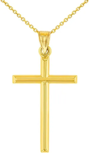 14K Yellow Gold Classic Latin Plain Cross Pendant Necklace