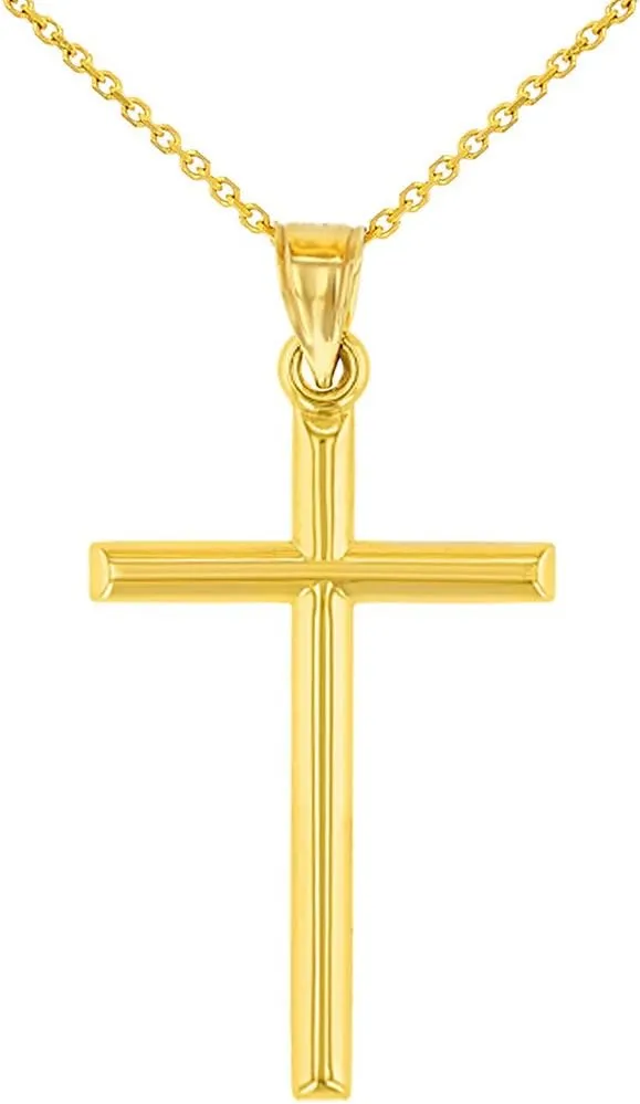 14K Yellow Gold Classic Latin Plain Cross Pendant Necklace