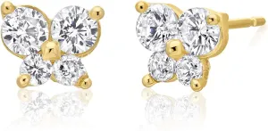 14K Yellow Gold Minimalist Tiny Butterfly Stud Earrings with Sparkling Cubic Zirconia