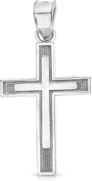 14k Yellow or White Gold Double Cross Pendant for Men and Women - Real Charm - Confirmation Christening Baptism - Jewerly Gift - Catholic Christian Keepsake - Religious Necklace Accessory 21mm, 0.77gr