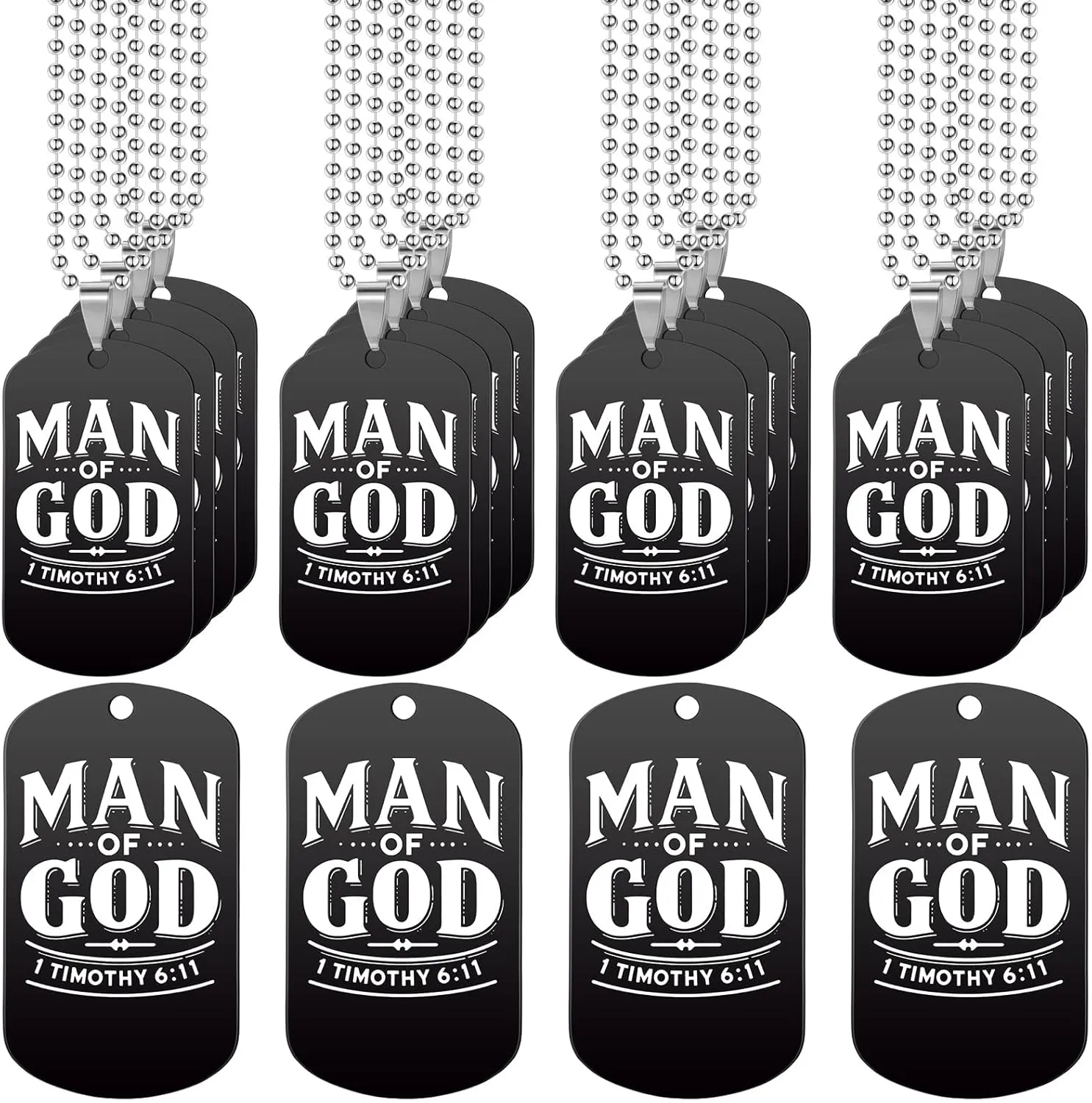 15 Pcs Father's Day Gift Man of God Christian Dog Tag Bible Verses Dog Tag Necklace Religious Stainless Steel Necklace with Chain for Church Dad Pastors Sunday School Inspirational Gift